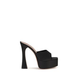 Amina Muaddi Black Calf Leather Bos Taurus Platform Women's Sandals